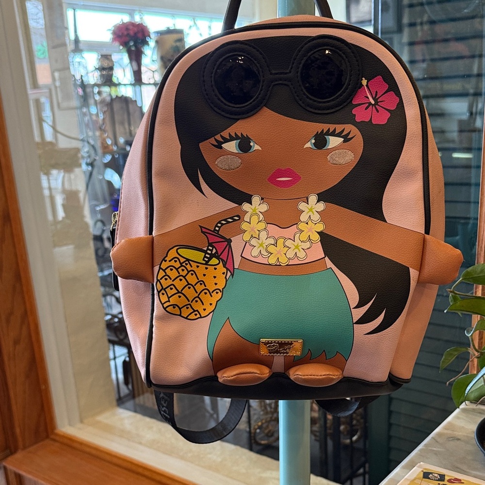 Betsy Johnson Tropical Cartoon Backpack with Teal and Brown